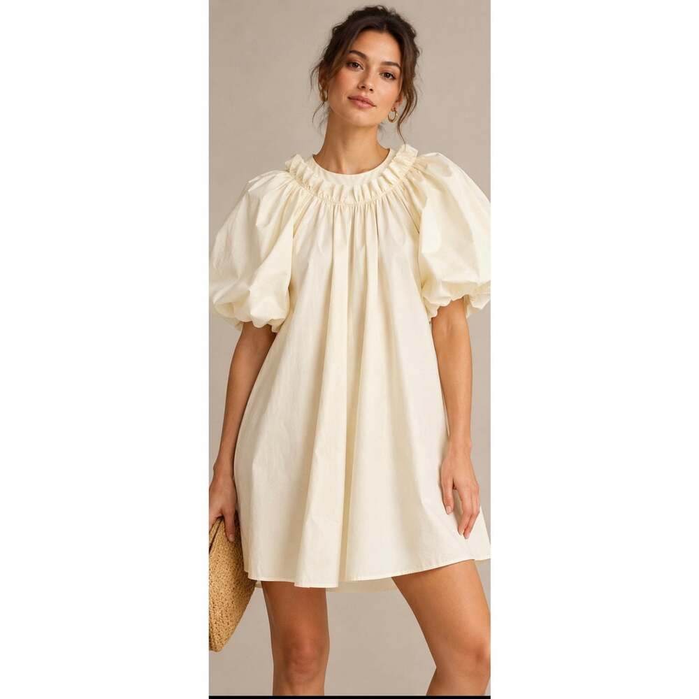 NWOT Mare Mare Anthropologie Mini Dress S Ivory Puff Sleeve Ruffle Babydoll